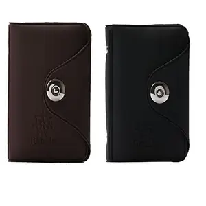 Rabela Men's Cream Leather Card Wallet RW-1027 (Black-Brown)