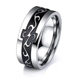 OOMPH Jewellery Silver & Black Stainless Steel Celtic Symbol Band Ring for Men and Boys (RSSK20_A)