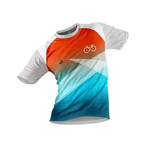 JJ TEES Polyester Half Sleeve Jersey with Round Collar and Digital Print All Over for Men (Size:XL) (Color: White, Blue and Red)