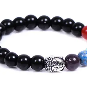 Seven Chakra with Black Tourmaline Stone Bracelet | Natural Stone Bracelets Size 8 MM for Men & Women by REBUY