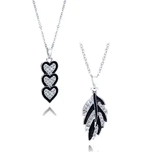 Fashion Frill Cute Silver Chain Pendant For Women Girls Heart Leaf Designs Silver Plated Pendant Necklace For Women Girls Gift For Sister Love Gifts Jewellery Combo Set