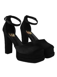 Shoetopia Chunky Platform Black High Heels for Women & Girls /UK5