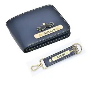 The Unique Gift Studio Leather Men's Wallet and Keychain Combo Pack for Gift/Combo Set - Blue 1