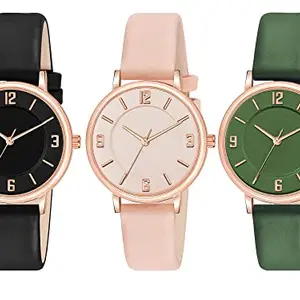 Shocknshop Analog Multi Colored Dial Fashion Combo Watch for Women and Girls -Pack of 3 (Black Pink Green)