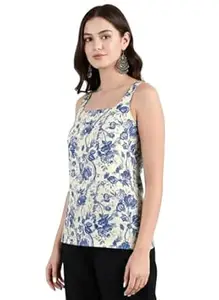 Pinkmint Kurti for Women Printed Sleeveless Women's Kurti Top with Back Tie-Up | Cotton Blend Ethnic Fusion Women Top for Office Wear, Casual Wear, Beach College, Festive & Party Look