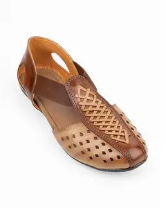 OZURI Women's Handcrafted Leather Flat Sandals (Tan, 6)