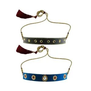 MAYA FASHION Multi Colour Kundun Stud Velvet Kanthi Rajasthani Kanthi Necklace for Girls & Women | Handmade Rajputi Jewelry | Brass Finish | Handcrafted Kanthi (Sku-nec5994)