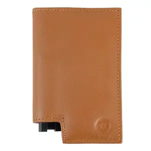 ARTILEA Genuine Leather RFID Protected 9 Slots Credit Debit Business Card Holder Wallet for Men Women - Tan