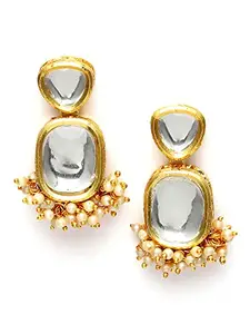 Karatcart Gold Plated Polki Kundan Drop Earrings for Women
