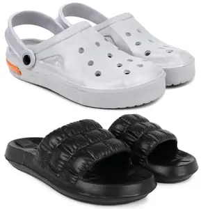Pampy Angel Combo Pack of 2 Slipper/Flip Flops/Slides/Clogs/Sandals with Adjustable Back Strap for Men,(Cl-Tube-Grey,Box-Black),8 (UK/India)