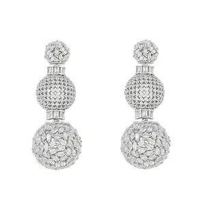 Sk Brothers Enterprise Silver Rhodium-Plated Cubic Zirconia Globular Drop Earrings Stylish For Women (earring Silver 1545)