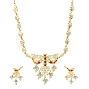 VOYLLA Panchhi Papiha Necklace Set | Women's American Diamond Kundan Necklace Sets | Choker Necklace Sets For Women | Wedding & Festive Occasion | Gift For Her