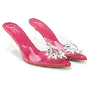 JM LOOKS Transparent Rhinestone Crystal Heel Sandals Stylish Comfort for Special Occasions for Women & Girls