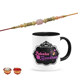 Manonita Rakhi Gift for Brother, bhaiya bhabhi, Gift Set (Rakshabandhan Mug, Roli,Chawal) BLACKMUG-1-BE