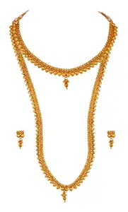 JFL - Jewellery for Less Gold Plated Traditional And Unique Leaf Collection Long And Short Strand Design Necklace Set with Adjustable Thread,Valentine