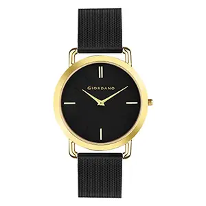 Giordano Wired Collection Analog Slim Watch for Man with Black Dial and Black Metal Mesh Strap Wrist Watches for Men, with Classy Wired Mesh Band - GD4057-22
