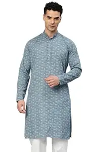 Majestic Man Men's Cotton Regular Fit Casual Mandarin Collar Ethnic Motifs Printed Long Regular Kurta