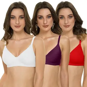 Tweens - Lightly Padded Bra - Polyamide Fabric - Full Coverage - Wirefree - Multiway Straps - Everyday Seamless T-Shirt Bra (TW-9199-WH-DPR-RD-3PC-30C)