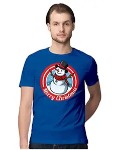 ALLEN BLACK Men's Regular Fit T-Shirt Merry Christmas Snowman 100% Cotton T-Shirt Royal Blue_MCHRSSNMEN-Royal Blue 5XL Men Round_