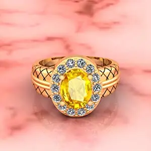 SIDHARTH GEMS Certified Unheated Untreatet 12.00 Carat A+ Quality Natural Yellow Sapphire Pukhraj Gemstone Gold Plated Ring for Women's and Men's