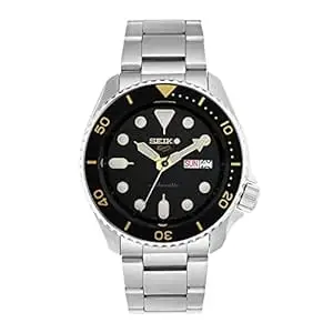 Seiko Analog Black Dial Men's Watch-SRPD57K1 Stainless Steel, Silver Strap