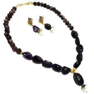 Gemstone Amethyst Tumble & Beaded with pearl Crown Chakra Necklace