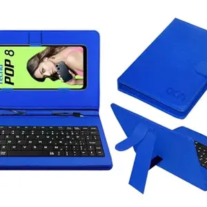 ACM Keyboard Case Compatible with Tecno Pop 8 Mobile Flip Cover Stand Direct Plug & Play Device for Study & Gaming Blue