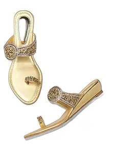 WalkTrendy Womens Synthetic Gold Open Toe Sandals With Heels - 3 Uk (Wtwhs30_Gold_36)