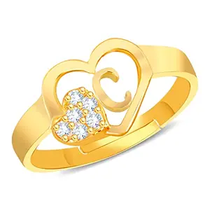 MEENAZ C Rings for Women Girls Couple girlfriend Wife lovers Valentine Gift name propose CZ AD American diamond Adjustable Gold I Love You Heart Initial Letter Name Alphabet C finger Ring Stylish 32