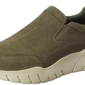 Woodland Men Olive Nubuck Buffer Leather Slip-On Shoes