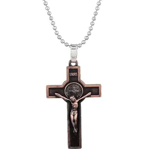 Copper Plated Brass Christmas 3d Jesus Criss Cross Pendant Locket Chian Necklace for Men and women Copper Brass Locket (Classic, Brass)