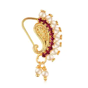 Vivastri's Beautiful & Elegant Peacock Style Designed Nath/Nosepins For Women And Girls -VIVA1087NTH-TAR-Red