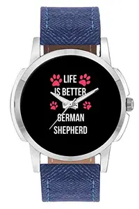 BIGOWL Wrist Watch for Men - Life is Better with German Shepherd | Best Gift for German Shepherd Dog Lovers - Analog Men's and Boy's Unique Quartz Leather Band Round Designer dial Watch