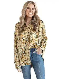 Leriya Fashion Women's Rayon Oversized Fit Top Korean Style Long Sleeve Oversized Button Down| Workwear Top for Office & Casual Wear