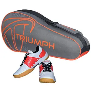 Gowin Badminton Shoe Power White/Red Size-5 with Triumph Badminton Bag 302 Grey/Orange