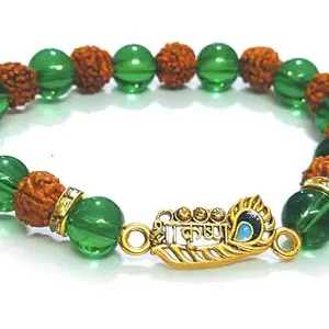 ASTROGHAR Shri Krishna Ji Lucky Auspicious Charm Rudraksh And Green Crystal Bracelet Bracelet