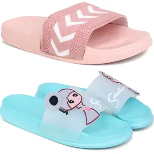 Pampy Angel Combo Pack of 2 Slipper/Flip Flops/Slides for Men,(Fly-BAro-Pink,Senorita-Blue),41 (Euro)