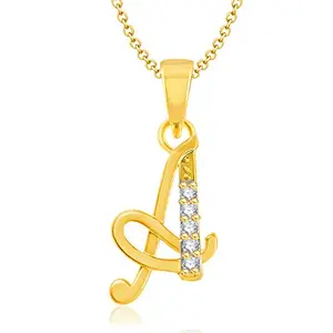 VSHINE FASHION JEWELLERY VSHINE A Alphabet Letter American Diamond studded Pendant with Chain Gold Plated Fancy Collection for Women, Girls -VSP1088G