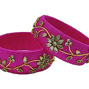 HARSHAS INDIA CRAFT Silk Thread Bangles New Worked Broad Kada Bangles set (pink) (Pack of 2/6) (Size-2/6)