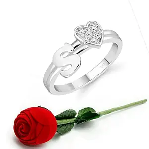 VFJ VIGHNAHARTA FASHION JEWELLERY Vighnaharta cz alloy Rhodium plated Valentine collection Initial '' S '' Letter with heart ring alphabet collection with Scented Velvet Rose Ring Box valentine day gift valentineday gift for her gift for him gift for women gift for men women and girls and your Valentine.