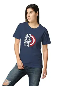 Wear Your Opinion Wear Your Oipnion Women's Premium Cotton Graphic Printed Unisex Fit Tshirt (Design:Captain America Shield, Navy, Medium)