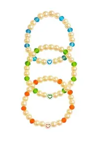 Shashi Store 3-Piece Pearl Beaded Korean Style Bracelets with Heart Charms – Multicolor Crystal Accents