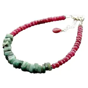 LKBEADS Ruby & Emerald bracelet with Silver clasp - 3-6mm Rondelle & Heishi beads- Faceted & Smooth Cut -7 Inch Adjustable Bracelet– Healing, Fashion, Gift, Spiritual, Yoga|LK_STACK_08552