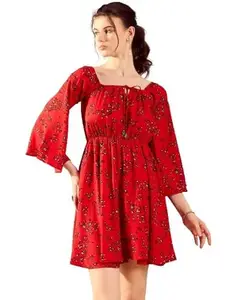 KASSUALLY Dresses for Women Red Floral Off-Shoulder Dress
