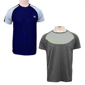 BHAJJI Combo of 2 T-Shirts Size XL(42) Round Neck T Shirt B-014 Grey with Round Neck B-011 Blue