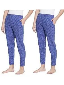 UZARUS Women's Cotton Sports Gym Sleep Track Pants with 2 Zipper Pockets - Pack of 2
