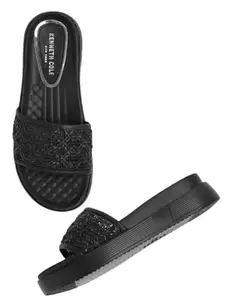 KENNETH COLE Women's Flatform Slide Sandal | Synthetic | Woven Strap, Open Toe | Black, UK5