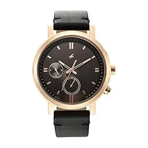 Fastrack Tick Tock Quartz Multifunction Brown Dial Black Leather Strap Watch for Guys – NS3287WL02​