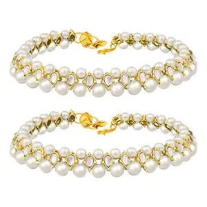 Amazon Brand - Anarva Traditional Gold Plated Kundan Pearl Payal Anklets Jewellery for Women & Girls (A030W)