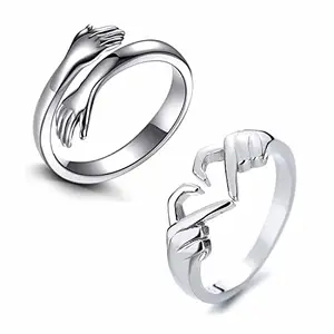 Silver Plated Love Gesture Couple Hands Heart Hug Me Thumb Finger Ring